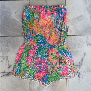 Lilly Pulitzer Floral Romper with Pom Pom Hem